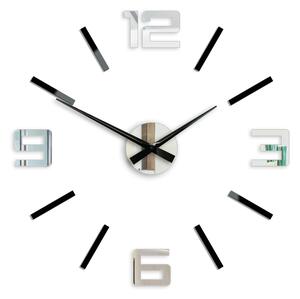Moderní nástěnné hodiny SILVER XL BLACK-MIRROR (nalepovací hodiny na stěnu)