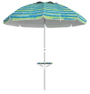 Plážový slunečník Outsunny Ø190x215 cm s nastavitelnou výškou a 45° náklonem, stůl s držáky na nápoje, voděodolná taška pro zahradu a bazén, multicolo