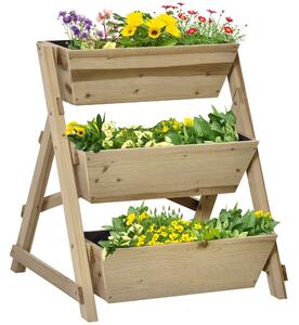 Outsunny 3-vrstva dřevěná vertikální sadba s netkanou textilií a odvodňovacími otvory, městská zahrada pro květináče a rostliny 71x61x77 cm přírodní |