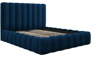 Královsky modrá sametová dvoulůžková postel MICADONI Kelp 140 x 200 cm s úložným prostorem