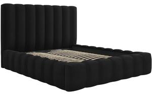 Černá sametová dvoulůžková postel MICADONI Kelp 200 x 200 cm s úložným prostorem