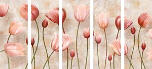 5-dílný obraz starorůžové tulipány