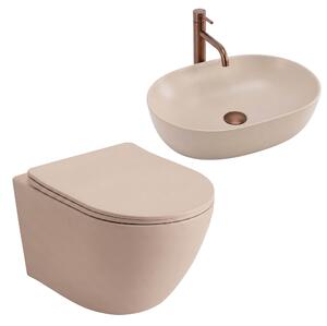 Sada Závěsné WC Focus + Umyvadlo na Desku Rea Focus Taupe