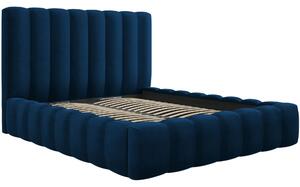 Královsky modrá sametová dvoulůžková postel MICADONI Kelp 200 x 200 cm s úložným prostorem