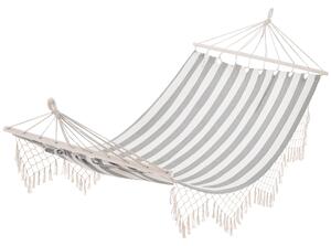 Pohodlná závěsná houpací síť Outsunny 200x100 cm se dřevěnými tyčemi, nosnost 120 kg, na terasu, balkon nebo kempování, šedá a krémová | Aosom