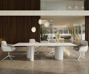DELIFE Jídelní stůl Edge 300x100 keramika Calacatta Luxe bílá-zlatá-šedá Troa kov bílá
