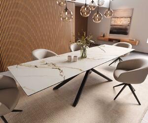 DELIFE Jídelní stůl Edge 300x100 keramika Calacatta Luxe bílá-zlatá-šedá křížová podnož hranatý černý