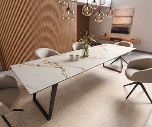 DELIFE Jídelní stůl Edge 300x100 keramika Calacatta Luxe bílá zlatá šedá kov šikmý černá