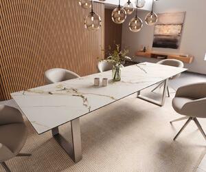 DELIFE Jídelní stůl Edge 300x100 keramika Calacatta Luxe bílá-zlatá-šedá nerezová ocel úzký