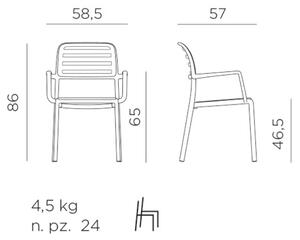 Nardi Antracitově šedá plastová zahradní židle Costa s područkami