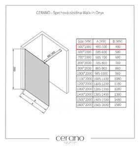 Cerano Onyx, sprchová zástěna Walk-in 50x200 cm, 8mm čiré sklo, chromový profil, CER-CER-DY101-50-200