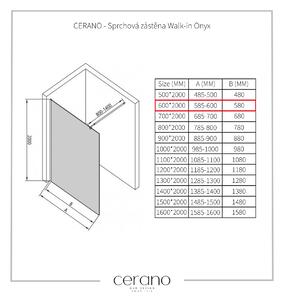 Cerano Onyx, sprchová zástěna Walk-in 60x200 cm, 8mm šedé sklo, černý profil, CER-CER-426400