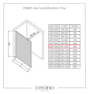 Cerano Onyx, sprchová zástěna Walk-in 100x200 cm, 8mm šedé sklo, černý profil, CER-CER-426412