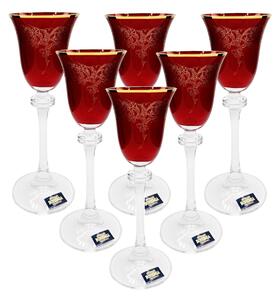 Bohemia Crystal sklenice Alexandra červené s ornamenty 60 ml