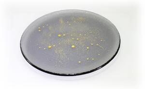 BDK-GLASS Kulatý šedý talíř se zlatými kapkami Průměr: 28cm