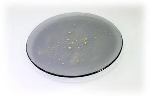 BDK-GLASS Kulatý šedý talíř se zlatými kapkami Průměr: 33cm