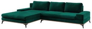 Lahvově zelená sametová rozkládací rohová pohovka Windsor & Co Astre 315 cm, levá