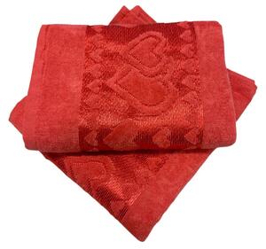 Žakárový froté ručník červený srdíčko 50x90cm TiaHome