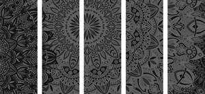 5-dílný obraz stylová Mandala v černobílém provedení
