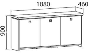 Třídveřová kancelářská skříň ASSIST, 1880 x 460 x 900 mm, přír. sv. dub