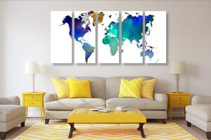 5-dílný obraz barevná mapa světa v akvarelový provedení