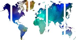 5-dílný obraz barevná mapa světa v akvarelový provedení