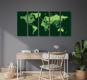 5-dílný obraz detailní mapa světa v zelené barvě