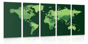 5-dílný obraz detailní mapa světa v zelené barvě