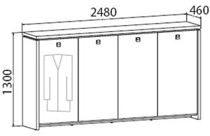 Čtyřdveřová skříň s věšákem ASSIST, 2480 x 460 x 1300 mm, ořech