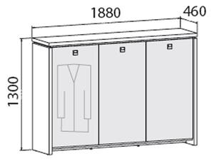Třídveřová skříň s věšákem ASSIST, 1880 x 460 x 1300 mm, ořech
