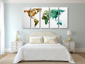 5-dílný obraz barevná polygonální mapa světa