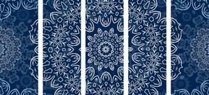 5-dílný obraz modrá Mandala s abstraktním vzorem - 100x50