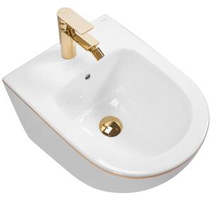 Závěsná WC mísa REA CARLO Mini Rimless - bílo-zlatý