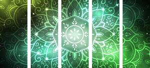 5-dílný obraz Mandala s galaktickým pozadím v odstínech zelené