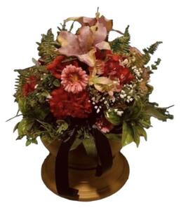Aranžmá smuteční - váza - květináč "mísa" z umělých rostlin na hrob, pr. 40 cm