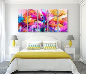 5-dílný obraz abstraktní barevné květy