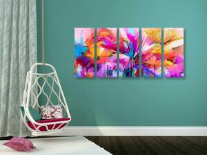 5-dílný obraz abstraktní barevné květy