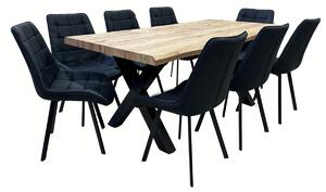 Vikio Jídelní set pro 8 osob 180x90 cm dub, černá broušená kůže VJS118-81C