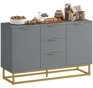 HOMCOM Moderní komoda do obývacího pokoje se 3 zásuvkami, 2 dvířky a nastavitelné poličce, 120x40x76 cm, šedá | Aosom