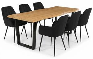 Vikio Jídelní set pro 6 osob 180x90 cm dub noha U černá židle s područkami VJS168-6C