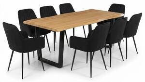 Vikio Jídelní set pro 8 osob 180x90 cm dub noha U černá židle s područkami VJS168-8C