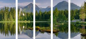 5-dílný obraz nádherné panorama hor u jezera