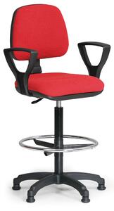 Zvýšená látková pracovní židle MILANO s područkami, opěrka nohou, kluzáky, červená