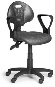 Pracovní židle PUR - asynchronní mechanika, tvrdá kolečka, černá
