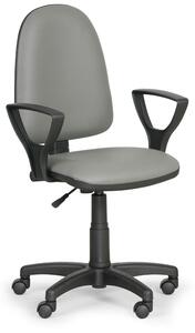 Dílenská pracovní židle na kolečkách TORINO s područkami, permanentní kontakt, pro měkké podlahy, černá