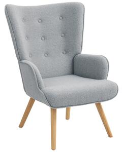 HOMCOM Křeslo s Boucle Potahem, Moderní Čalouněné Křeslo se Dřevěnými Nohy, Ergonomické Opěradlo a Područky, pro Jídelnu, Obývací Pokoj, Ložnici, Kanc