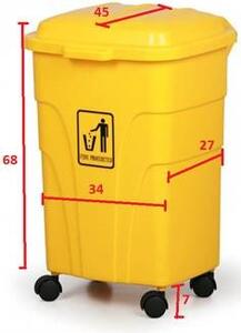 Plastový odpadkový koš na třídění odpadu, na kolečkách, 70 litrů, žlutý
