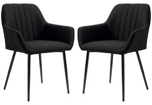 Jídelní židle HOMCOM v severském designu - Sada 2 židlí - Černé zkosené kovové nohy - Ergonomické lněné černé sedáky, opěradla a područky | Aosom