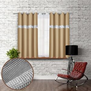 Závěs na kroužcích se zirkóny 140x160 cm béžový Barva Béžová Rozměry 140x160 cm