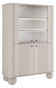 Vitrína Vesper 103 cm čtyřdveřová - kašmír / černé úchytky / kulaté nohy